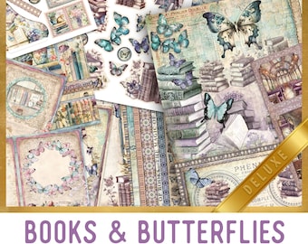 Books & Butterflies DELUXE Junk journal Kit Crafting Printables Kit Butterfly Junk Journal Books Embellishments Butterfly Paper Craft 003034