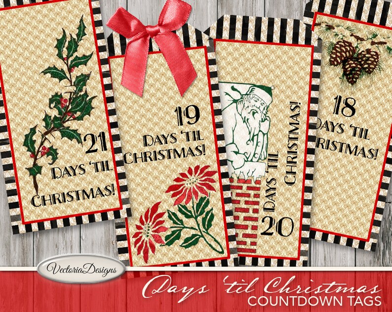 Christmas Countdown Tags printable Advent Calendar tags vintage gift tags digital graphics instant download Digital Sheet VDTACM1829