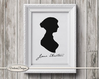 Jane Austen Silhouette print printable art black and white print digital print printable instant download digital collage sheet - 000310