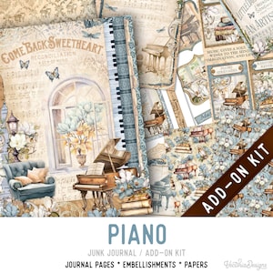 Piano Junk Journal Kit ADD-ON, Printable Junk Journal Pages Journal Kit Craft kits Vintage Junk Journal 003346