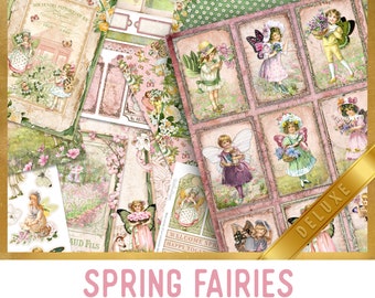 Spring Fairies DELUXE Crafting Printables Kit, Fairy Junk Journal, Fairy Embellishments, Spring, Printable Journal, Journal Spring - 002923