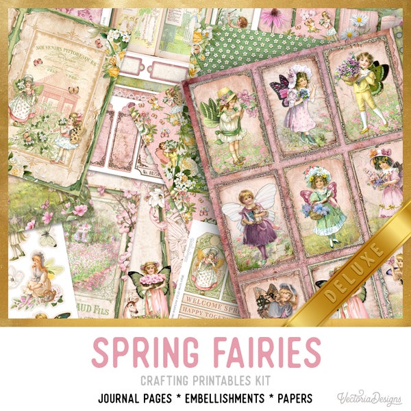 Spring Fairies DELUXE Crafting Printables Kit, Fairy Junk Journal, Fairy Embellishments, Spring, Printable Journal, Journal Spring - 002923