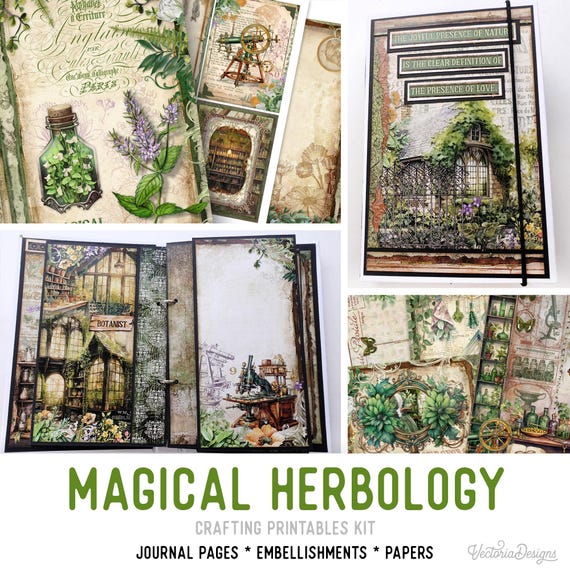 Magical Herbology Junk Journal Kit (Standard) - Printable Pages, Papers and Embellishments for Crafting - 003117