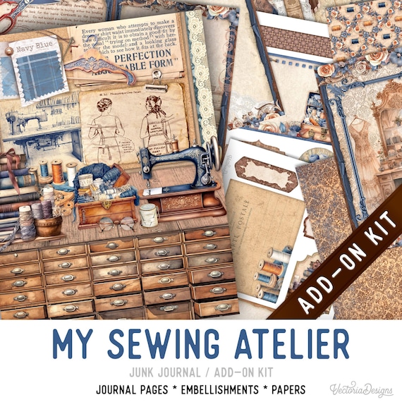My Sewing Atelier Junk Journal Kit, Printable Pages, Embellishments (Add-On) - 004005