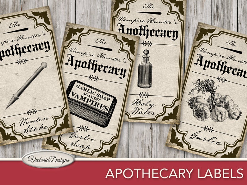 Vampire Hunting Kit, Halloween Labels Pack, Vampire Props, Halloween Printables, Digital Paper, Dracula Labels, Apothecary Props, 001694 image 2