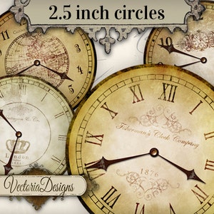 Vintage Clock 2.5 inch images with without handles instant download digital collage sheet 000683