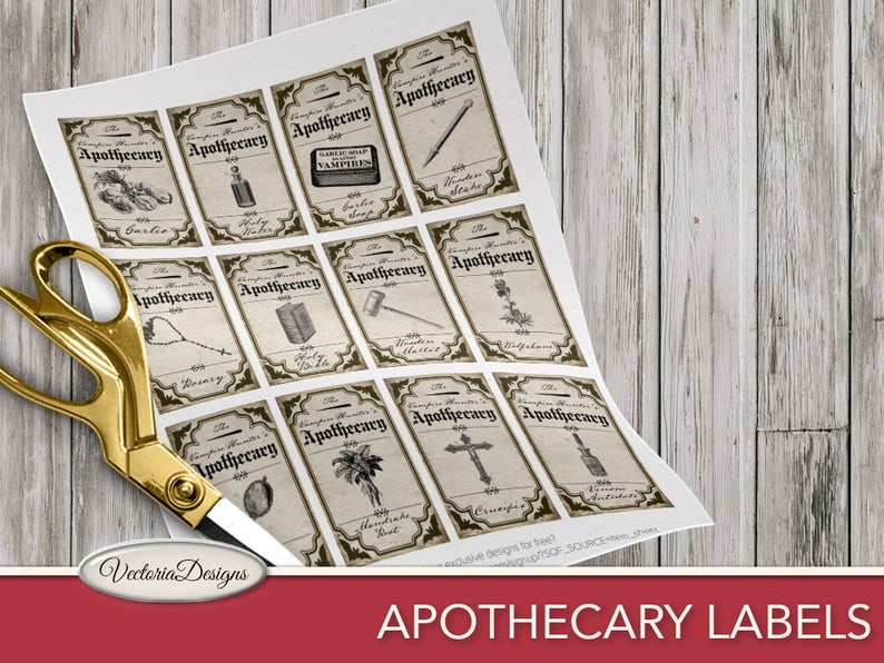 Vampire Hunting Kit, Halloween Labels Pack, Vampire Props, Halloween Printables, Digital Paper, Dracula Labels, Apothecary Props, 001694 image 4