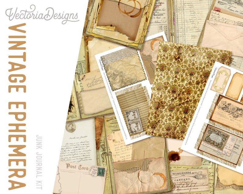 Vintage Ephemera Junk Journal Kit Printable Journal DIY Kit - Etsy