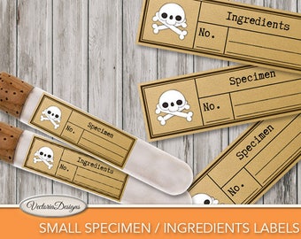 Small Specimen And Ingredients Labels, Specimen Labels, Test Tube Labels,  Halloween Labels, Halloween Decor, Ephemera Digital 001683