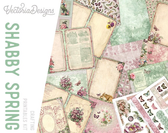 Shabby Spring Junk Journal Kit (Standard) - Printable Pages, Papers and Embellishments for Crafting - 002395