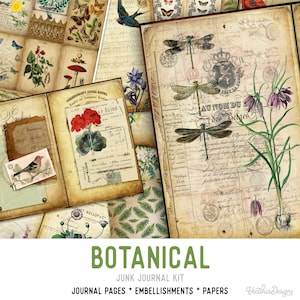 Botanical Junk Journal Kit, Printable Journal Kit, DIY Kit, Herbs Journal Kit, Cottagecore Scrapbook Paper Kit, Journaling Paper 001961