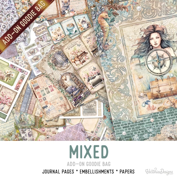 Mixed Goodie Bag, Junk Journal Pages, Papers, Junk Journal Printables, Junk Journal Supplies Printable Junk Journal Kit 003350