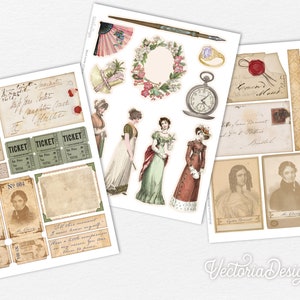 Pride and Prejudice Junk Journal Kit, Jane Austen Junk Journal Kit, Vintage Ephemera, Journal Supplies, Embellishments, Scrapbooking 002368 image 10