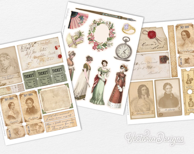 Pride and Prejudice Junk Journal Kit, Jane Austen Junk Journal Kit, Vintage Ephemera, Journal Supplies, Embellishments, Scrapbooking 002368 image 10