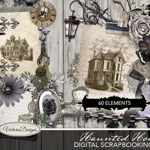 Haunted House Digital Scrapbooking Kit Digital Scrapbook Kit Halloween papers elements backgrounds alpha digital download 001774 image 3