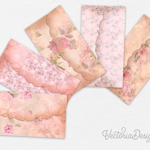 Floral Envelopes, Digital Envelopes, Printables Envelopes, Vintage Envelopes, Pink Envelopes, Flower Envelopes, Digital Paper Art 000035