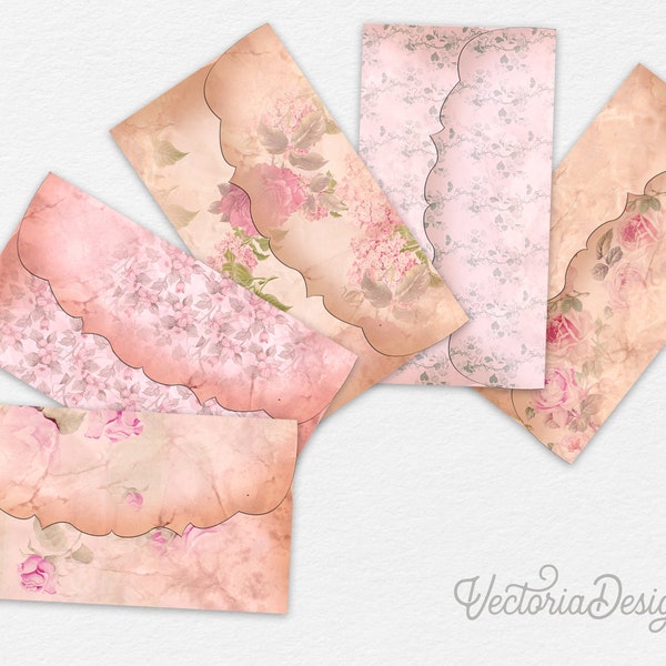 Floral Envelopes, Digital Envelopes, Printables Envelopes, Vintage Envelopes, Pink Envelopes, Flower Envelopes, Digital Paper Art 000035