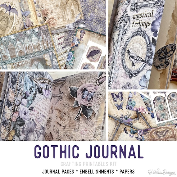 Gothic Journal Crafting Printables Kit, Gothic Junk Journal, Gothic Embellishments, Gothic Paper, Craft Kits, Junk Journal Tutorial - 002721