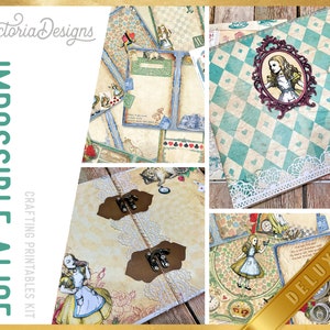 Impossible Alice DELUXE Crafting Printable Kit, Junk Journal Kit, Alice In Wonderland Embellishments, Digital Paper, Wonderland Album 002935