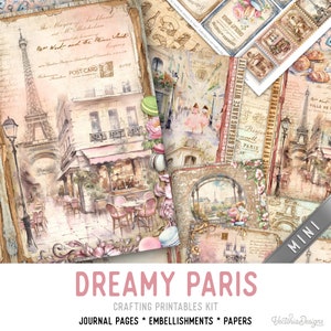 Paris Junk Journal Kit Paris Crafting Printables Kit MINI, Paris Embellishments Printable Paris Paper Craft Kit Paris Craft - 003226