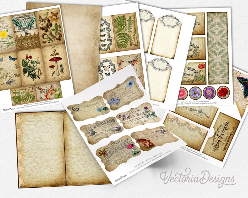 Botanical Junk Journal, Junk Journal Supplies, Cottagecore Journal Kit, Scrapbook Paper, Herbs Journal Kit, Journaling Paper, DIY 001961 image 7