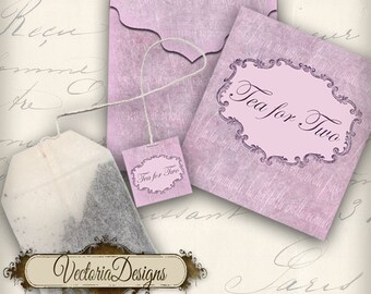 Printable Tea For Two Tea Bag Holder envelope tag instant download digital collage sheet VD0080