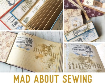 Mad About Sewing Mega Junk Journal Kit, Printable Journal Kit, Digital Paper Scrapbook, Journal Page Sheets, Junk Journal, Accordion 002016