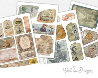 Nautical Impressions Junk Journal, Paper Embellishments, DIY Paper Crafting Supplies, Vintage Ephemera Journal, Scrapbooking Supplies 002418