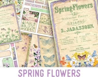 Spring Flowers Junk Journal Kit, Easter Junk Journal Kit, Printable Journal Pages, Spring crafting supplies for scrapbooking,  002398