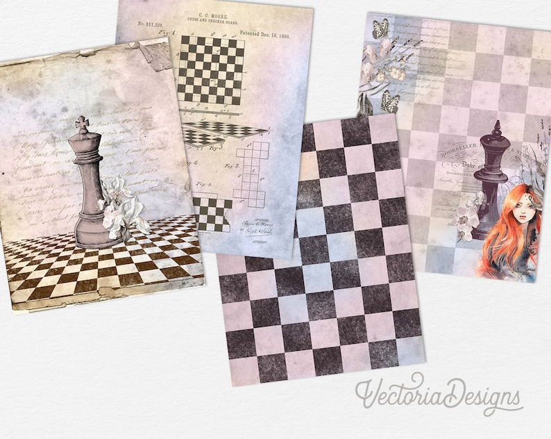 Queen's Chess Junk Journal Kit, Junk Journal Supplies, Junk Journal Printable, Junk Journal Ephemera, DIY Kit 002162 image 5