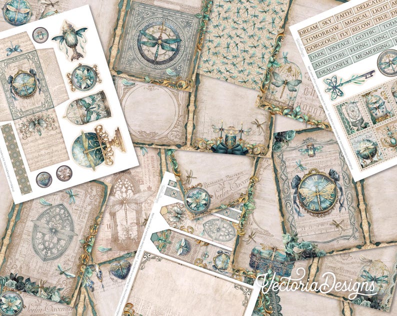 Gothic Dragonflies Junk Journal Kit, Gothic Printable Junk Journal Kit ...