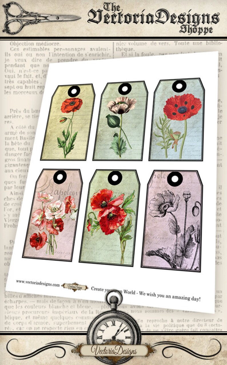 Poppy Tags DIY Craft Printable Gift Tags Flower Tags Poppy | Etsy