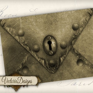 Printable Steampunk Envelopes, Steampunk Decoration, Digital Envelopes, Cosplay Lock Key Paper, Collage Sheets, Instant Download 000292