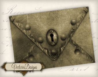 Printable Steampunk Envelopes, Steampunk Decoration, Digital Envelopes, Cosplay Lock Key Paper, Collage Sheets, Instant Download 000292