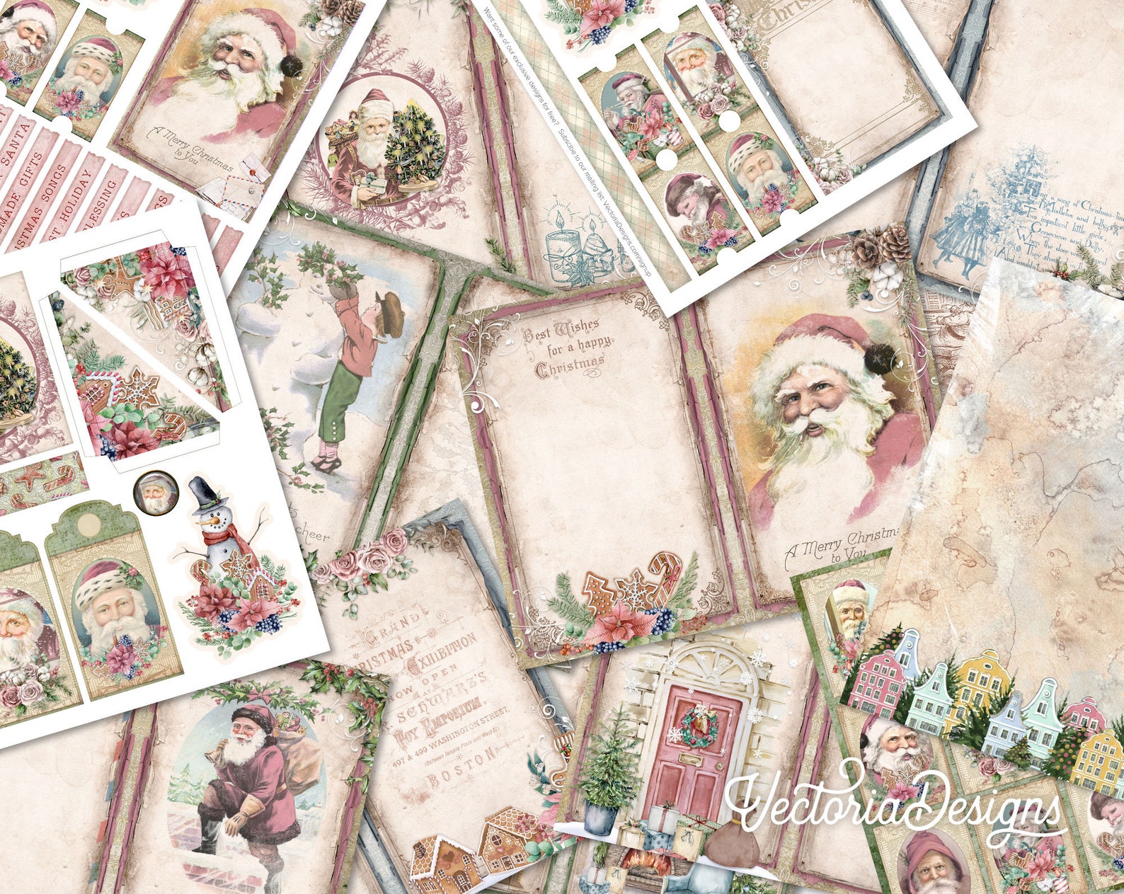 Cozy Soft Christmas Junk Journal Kit, Pink Christmas Junk Journal Kit ...