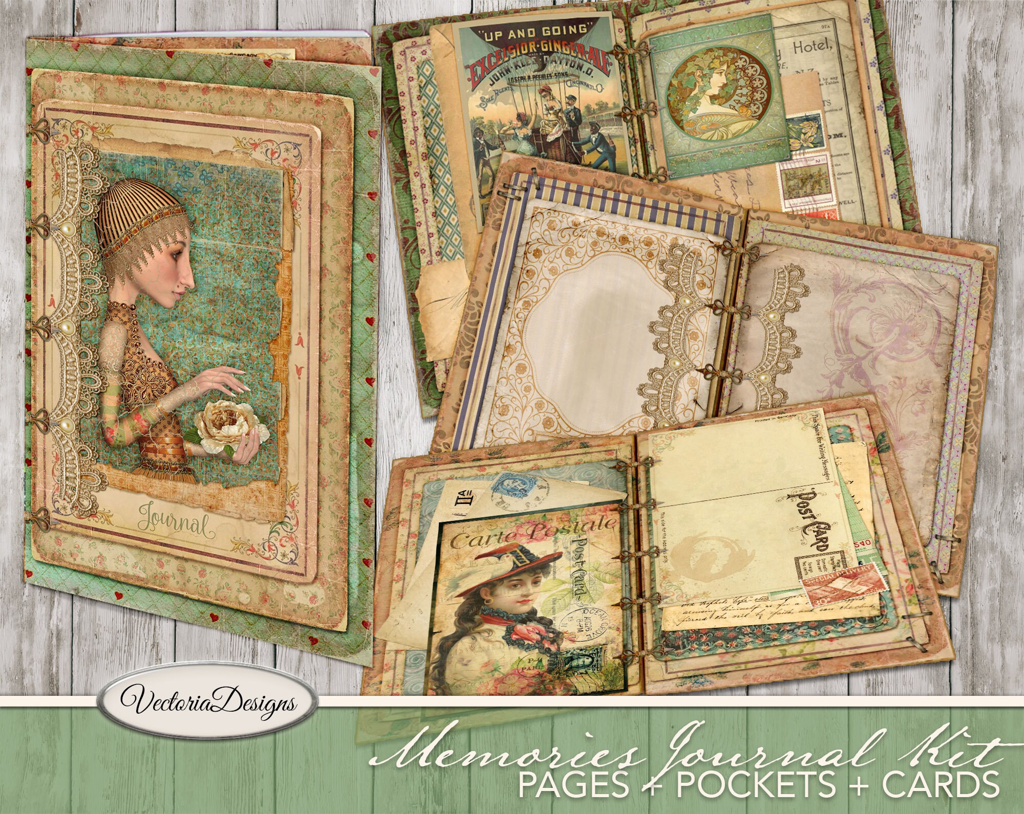 Memories Junk Journal Kit, Printable Junk Journal, Digital Journal Kit