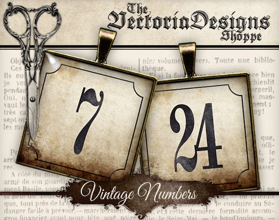 Vintage Numbers - 1.5 inch square / 1 inch square / Scrabble Tile - 000074
