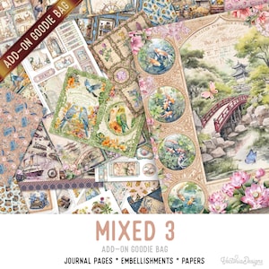 Mixed 3 Goodie Bag, Junk Journal Pages, Papers, Junk Journal Printables, Junk Journal Supplies Printable Junk Journal Kit 003459