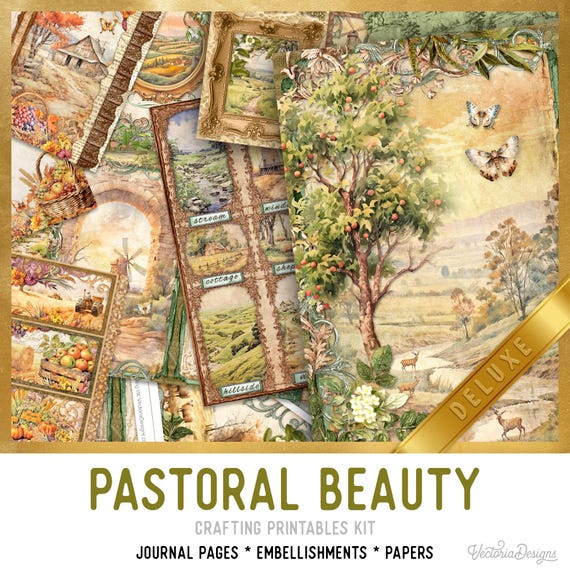 Pastoral Beauty Junk Journal Kit DELUXE - Printable Pages, Papers and Embellishments for Crafting - 003511