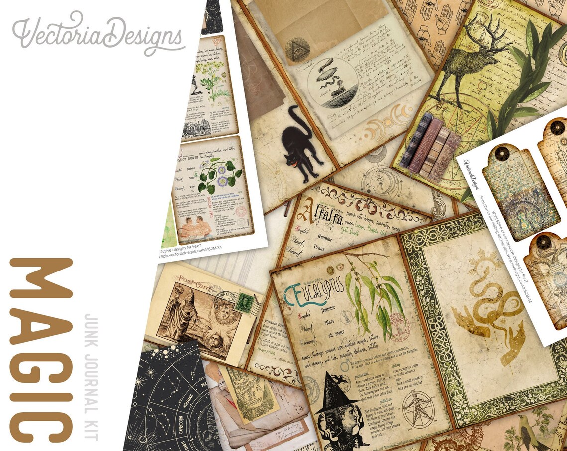 Magic Junk Journal Kit, Ephemera Journal Kit, Printable Journal Pages ...