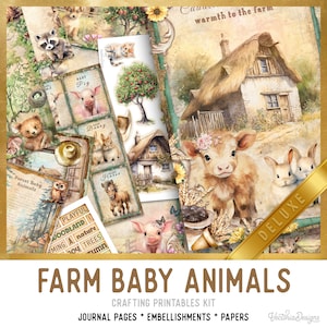 Farm Baby Animals Junk Journal Kit DELUXE, Baby Animals Crafting Printables Kit Embellishments Printable Animals Paper Craft Kit 003208