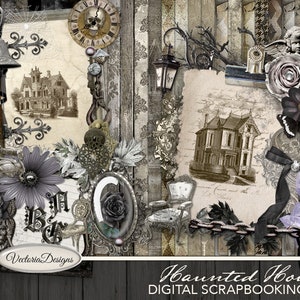 Haunted House Digital Scrapbooking Kit Digital Scrapbook Kit Halloween papers elements backgrounds alpha digital download 001774 image 1