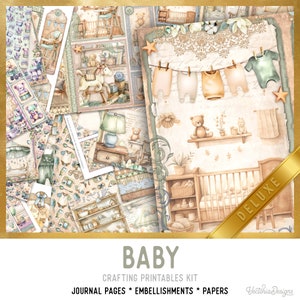 Baby Junk Journal Kit Large DELUXE, Baby Crafting Printables Kit Baby Embellishments Printable Paper Baby Craft Kit Baby Crafts - 003336