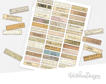 Mini Ephemera Labels, Digis Art Download, My Mini Label, Digital Stickers, Word Labels Printable, Collage Labels, Small Stickers  002288