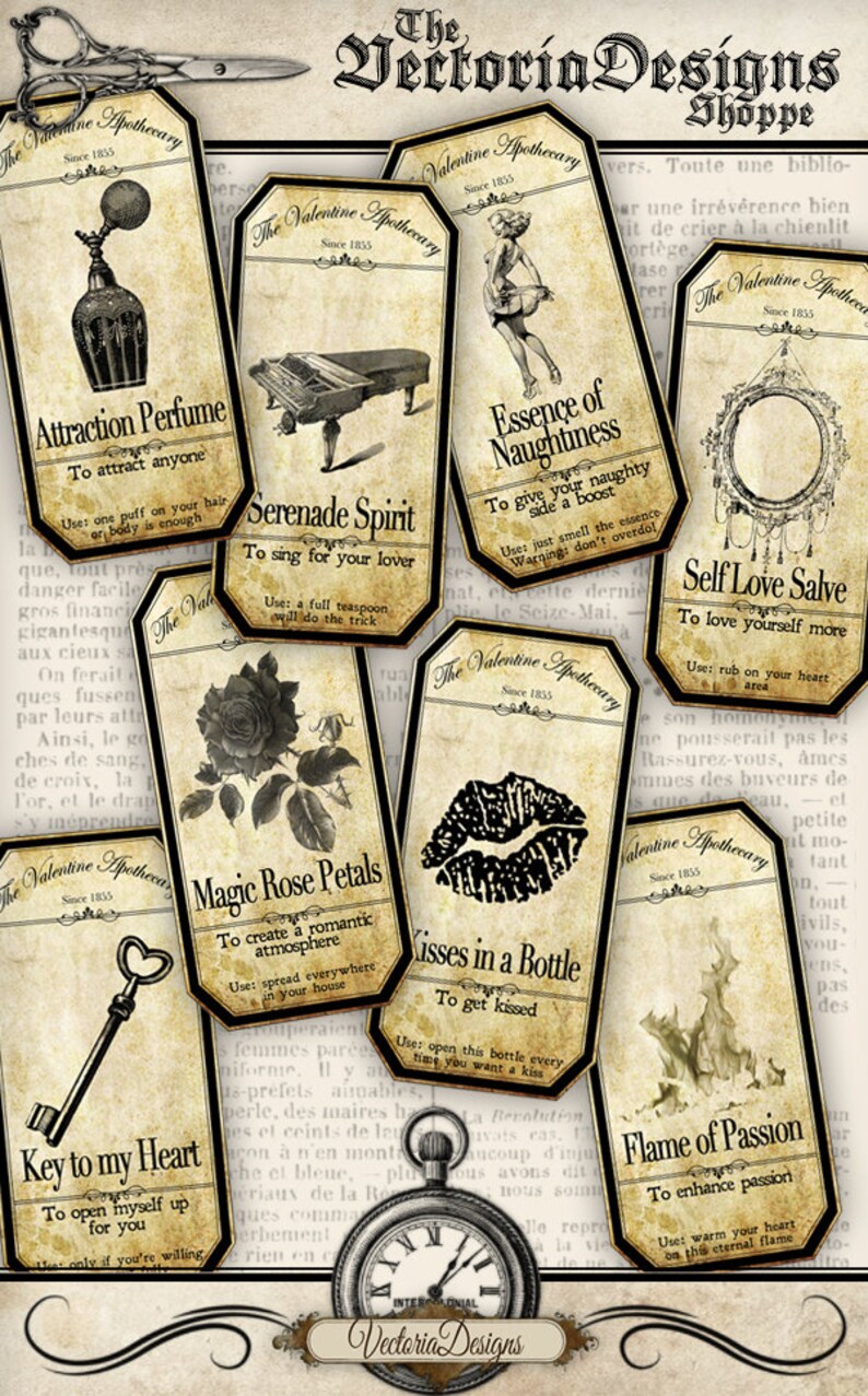 Valentine Apothecary Labels Jar Labels Steampunk Bottle Etsy