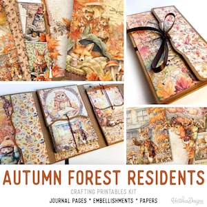 Autumn Forest Residents Junk Journal Kit, Fall Animals Crafting Printables Kit Fall Embellishments Printable Paper Kit Craft Tutorial 003386