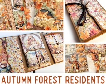 Autumn Forest Residents Junk Journal Kit, Fall Animals Crafting Printables Kit Fall Embellishments Printable Paper Kit Craft Tutorial 003386