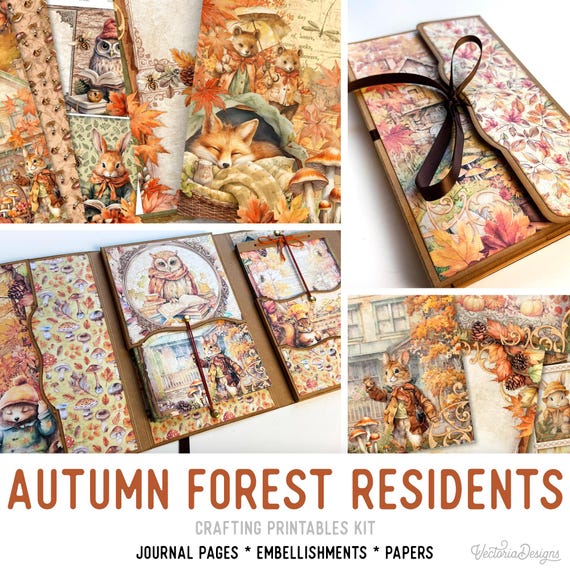 Autumn Forest Animals Journal Kit (Standard), Fall - Printable Pages, Papers, Embellishments for Crafting - 003386
