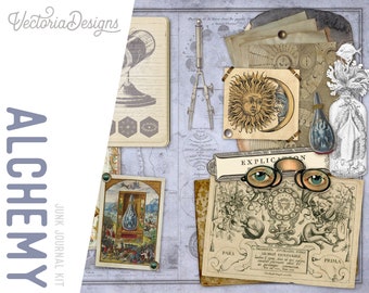 Alchemy Junk Journal Kit, Occult Journal Kit, Magic Journal Kit, Junk Journal DIY, Paper Craft Album, Junk Journal Pages, Craft Kit  002094