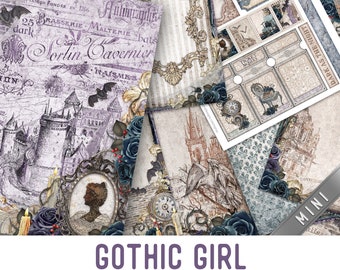 Gothic Girl MINI Crafting Printables Kit Gothic Junk Journal Gotische versieringen Gothic Paper Craft Kits Scrapbooking Printables - 002950
